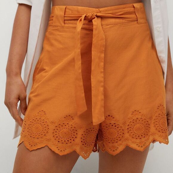 Mango Embroidered Cotton Shorts Orange - Picture 6 of 8